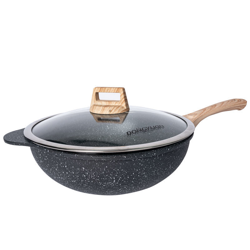 Wok s Maifan kamenom i premazom protiv lijepljenja, stakleni poklopac, model DY-1886, aluminij, dubina 11 cm, težina 2,2 kg