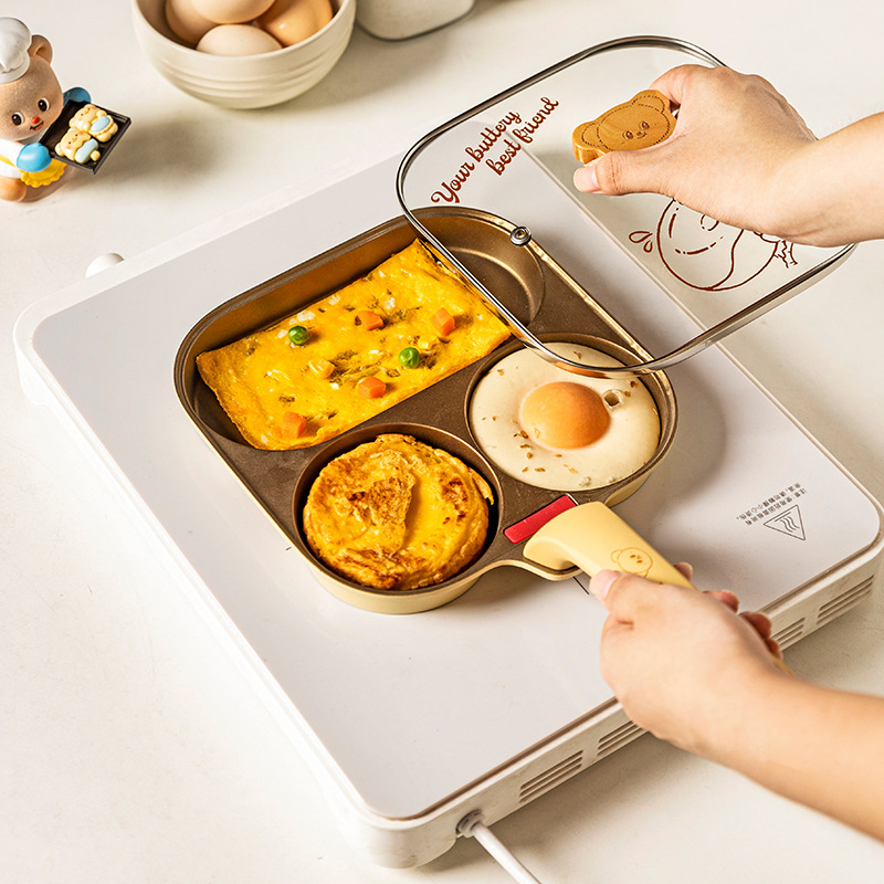 3-u-1 tiganj za doručak, aluminijska legura, non-stick, model 25m03-185, stakleni poklopac