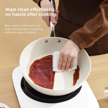 AEU wok s teksturom kamena i porcelinskim omotom, mala bijela ravna non-stick tava za kućnu pripremu hrane, pogodna za plin i indukciju
