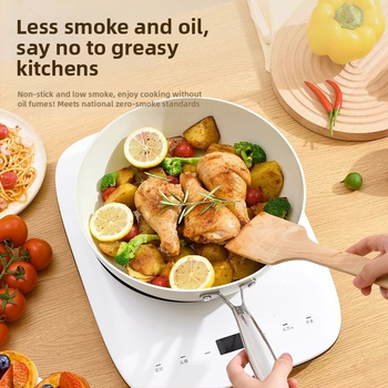 AEU wok s teksturom kamena i porcelinskim omotom, mala bijela ravna non-stick tava za kućnu pripremu hrane, pogodna za plin i indukciju