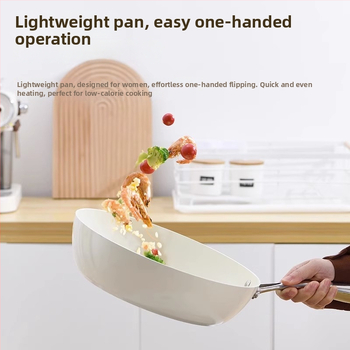 AEU wok s teksturom kamena i porcelinskim omotom, mala bijela ravna non-stick tava za kućnu pripremu hrane, pogodna za plin i indukciju