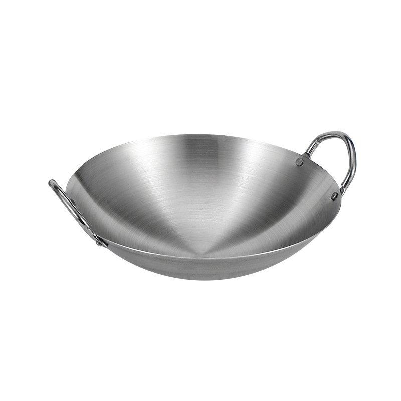 Wok od nehrđajućeg čelika 201, bez sredstva, s dvije ručke, konkavna površina, dubina ≥8 cm
