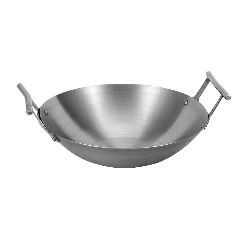 Wok od nehrđajućeg čelika 201, bez sredstva, s dvije ručke, konkavna površina, dubina ≥8 cm