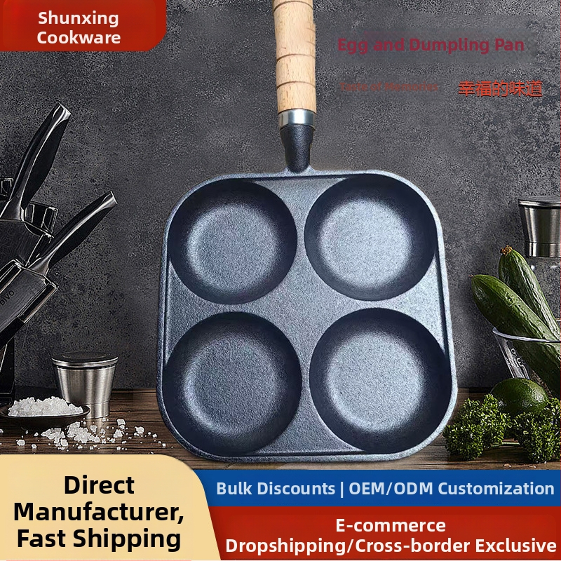 Öntöttvas négylukú omlettserpenyő bevonat nélkül, modell 17, kompatibil gáz- és indukciós főzőfelületekkel