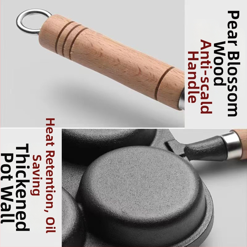 Öntöttvas négylukú omlettserpenyő bevonat nélkül, modell 17, kompatibil gáz- és indukciós főzőfelületekkel