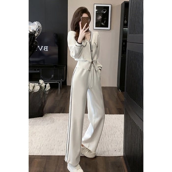 Casual ženski kostim s pletenim širokim hlačama, dugi rukavi (izdanje proljeće 2025; pleteni; široke hlače; dugi rukavi)