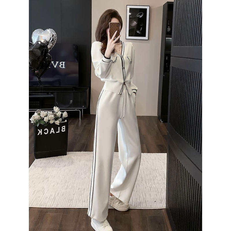 Casual ženski kostim s pletenim širokim hlačama, dugi rukavi (izdanje proljeće 2025; pleteni; široke hlače; dugi rukavi)