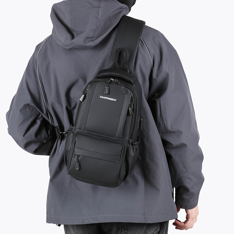 Férfi mellkas táska, PU anyag, városi minimalista stílus, lélegző, poliészter bélés