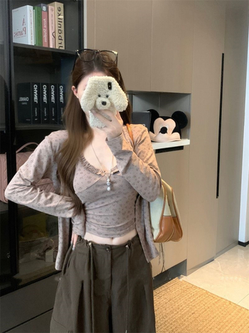 Cvjetni top i dugi rukav kardigan – dvodijelni set, bez glačanja, rayon, ljeto 2025