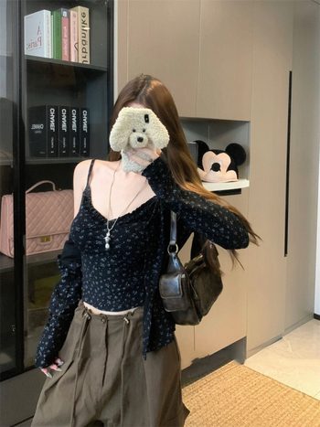 Cvjetni top i dugi rukav kardigan – dvodijelni set, bez glačanja, rayon, ljeto 2025