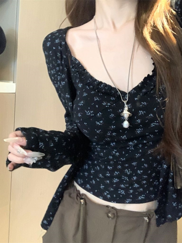 Cvjetni top i dugi rukav kardigan – dvodijelni set, bez glačanja, rayon, ljeto 2025