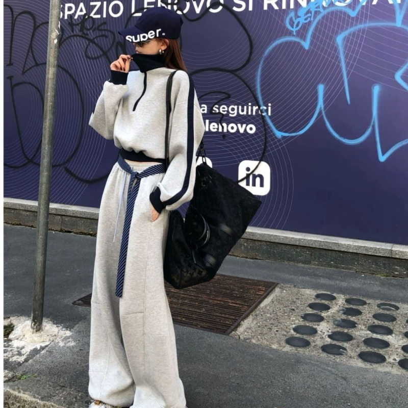 Jesenki ženski dvodijelni set s duksericom i širokim hlačama, svestran dizajn 2025