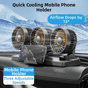 Automobilový ventilátor s dvojitou hlavou pre interiér (chladiaci režim; silikónový kryt; napätie 5V/12V/24V)