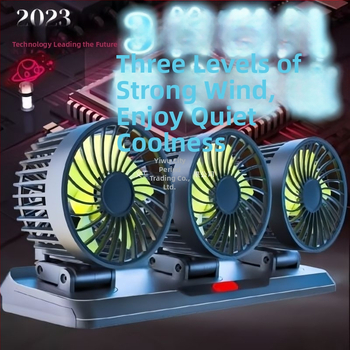Automobilový ventilátor s dvojitou hlavou pre interiér (chladiaci režim; silikónový kryt; napätie 5V/12V/24V)