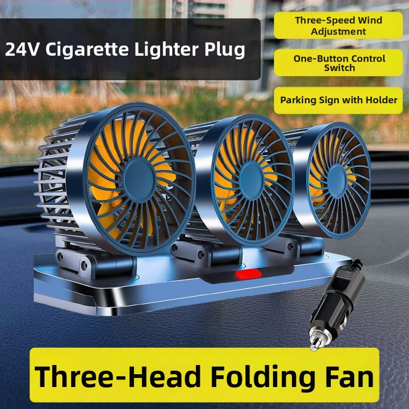 Automobilový ventilátor s dvojitou hlavou pre interiér (chladiaci režim; silikónový kryt; napätie 5V/12V/24V)