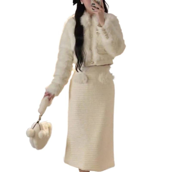 Két részes kosztüm szoknyával francia stílusban, hosszú ujjú, mini szoknya, kasmír anyag, tavasz 2025 kiadás