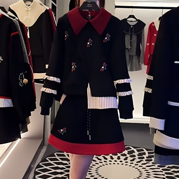 Casualni set s kardiganom, žakard tkanina, dugi rukavi, kratka suknja