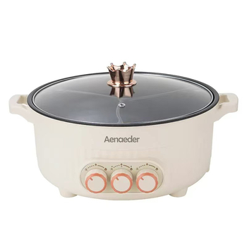 Električni lonac s tri odjeljka, kapacitet 6 L i više, snaga 1500 W+, unutarnji lonac s neprimjenkun premazom, upravljanje okretanjem gumba
