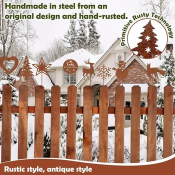 Железна градинска украса със ръждив силует на животно, коледна тема, модерен минимализъм, за външно ползване