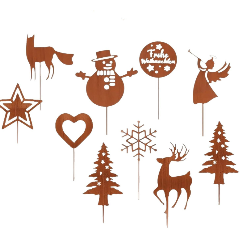 Железна градинска украса със ръждив силует на животно, коледна тема, модерен минимализъм, за външно ползване