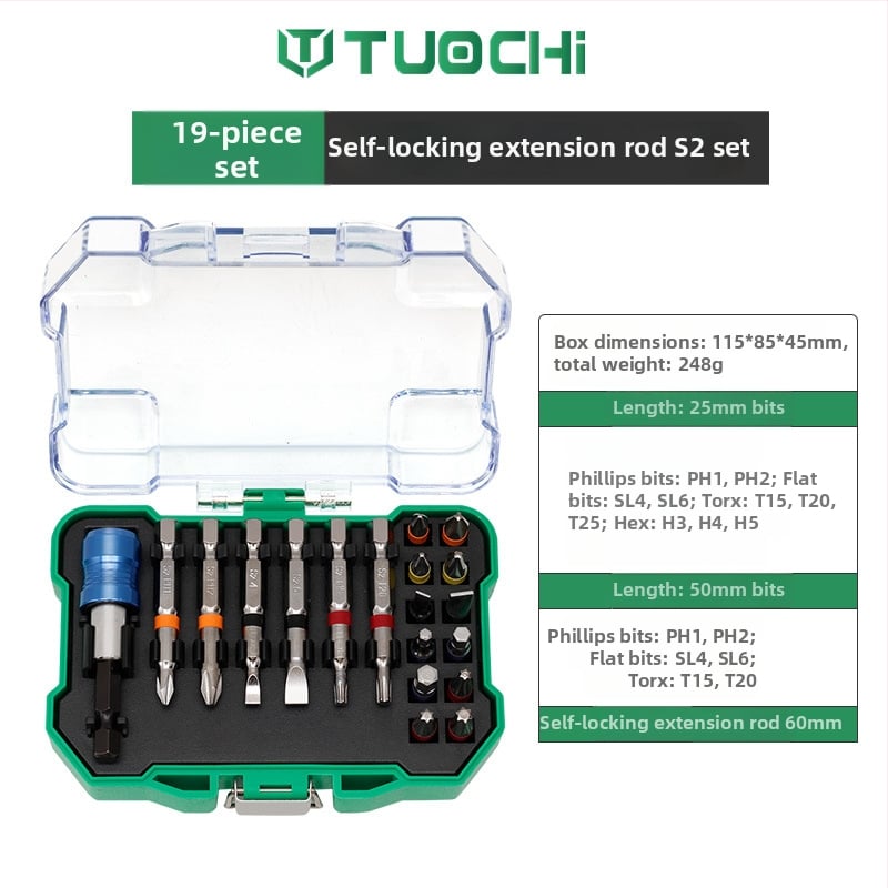 Σετ μπιτ για ηλεκτρικό κατσαβίδι Tuochi, από S2 κράμα εργαλείων χάλυβα, μη μαγνητικό, περιλαμβάνει πλήρες σετ μπιτ