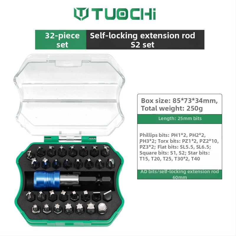 Σετ μπιτ για ηλεκτρικό κατσαβίδι Tuochi, από S2 κράμα εργαλείων χάλυβα, μη μαγνητικό, περιλαμβάνει πλήρες σετ μπιτ