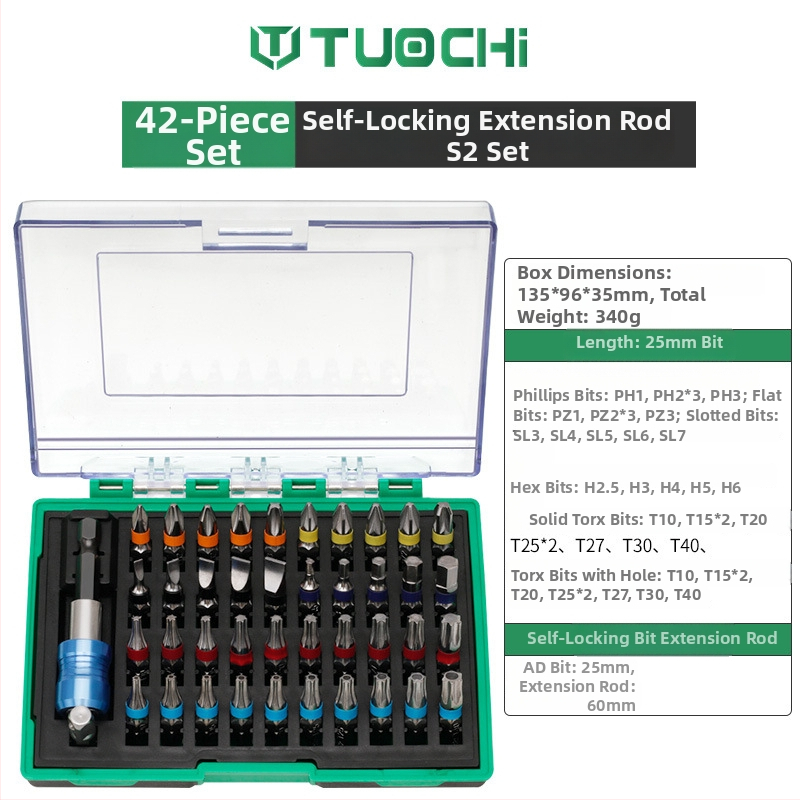 Σετ μπιτ για ηλεκτρικό κατσαβίδι Tuochi, από S2 κράμα εργαλείων χάλυβα, μη μαγνητικό, περιλαμβάνει πλήρες σετ μπιτ