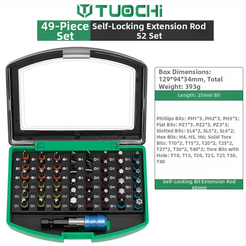 Σετ μπιτ για ηλεκτρικό κατσαβίδι Tuochi, από S2 κράμα εργαλείων χάλυβα, μη μαγνητικό, περιλαμβάνει πλήρες σετ μπιτ