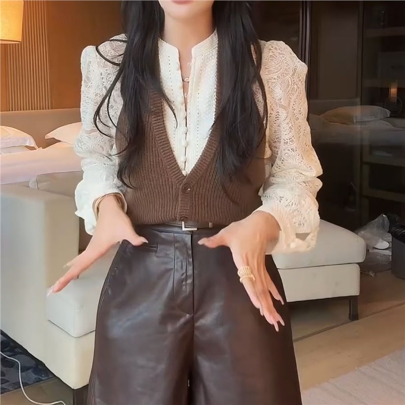 Ženski dvodijelni set: top i casual prsluk, Casual kostim, PVC materijal, Merceriziran, proljeće 2025