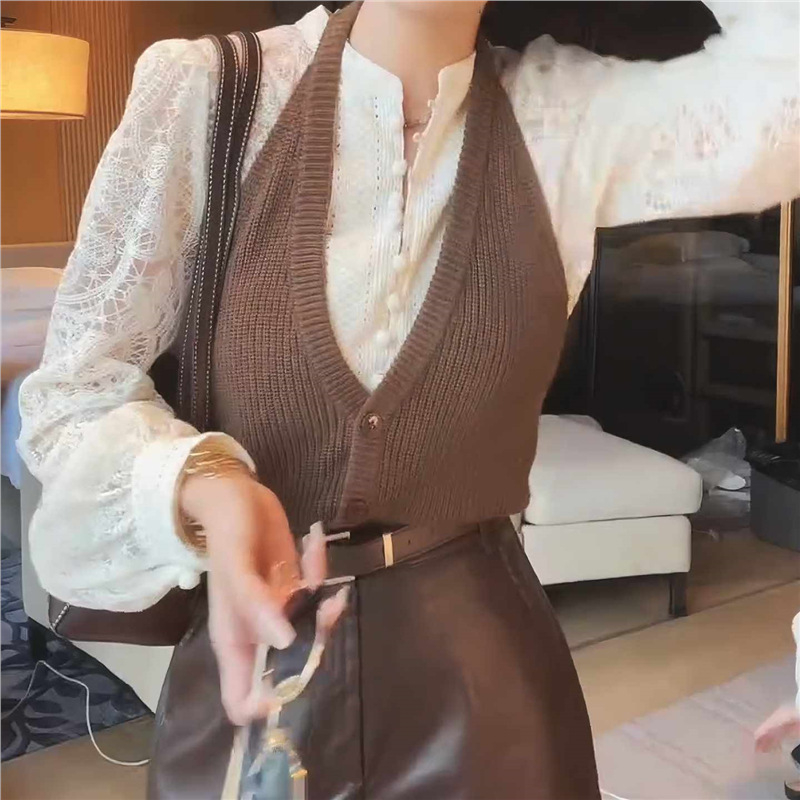Ženski dvodijelni set: top i casual prsluk, Casual kostim, PVC materijal, Merceriziran, proljeće 2025