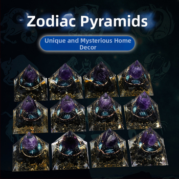 Ametistni kristal, energetska piramida s runama, dvanaest znakova zodijaka