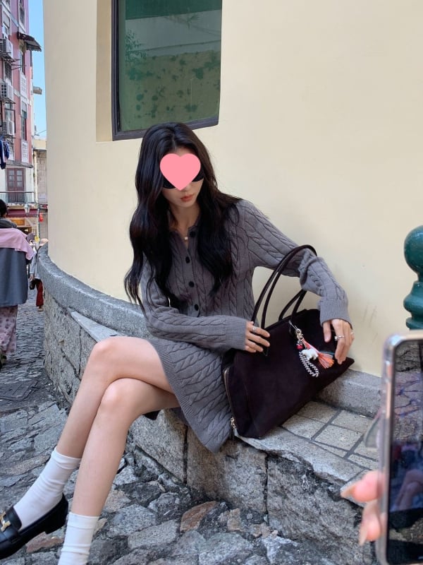 Retro pleteni kardigan s twistom i dvodijelni set s kratkom suknjom, ženama, korejski stil, jesen-zima