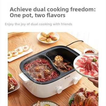Električni hot pot s nepriľnim unutarnjim loncem, višenamjenski za prženje, kuhanje i dinstanje, velik kapacitet, Yin‑Yang dvostruki lonac