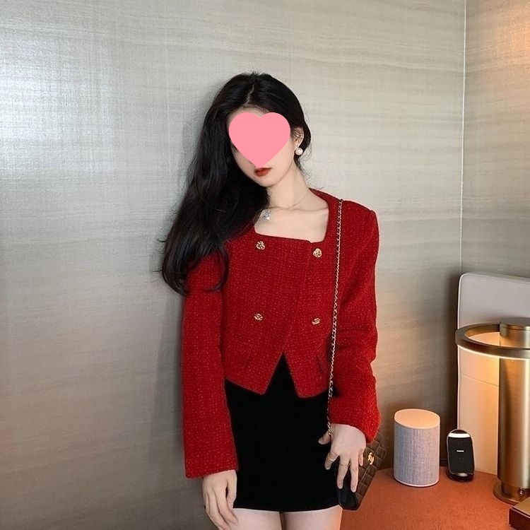 Ženski vuneni kostim s kvadratnim ovratnikom, korejski stil, proljeće 2025, hlače do tri četvrtine