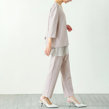 Compleu de damă cu top chiffon în panouri și pantaloni până la gleznă, poliester, mâneci 3/4, stil casual japonez-coreean, primăvara 2023