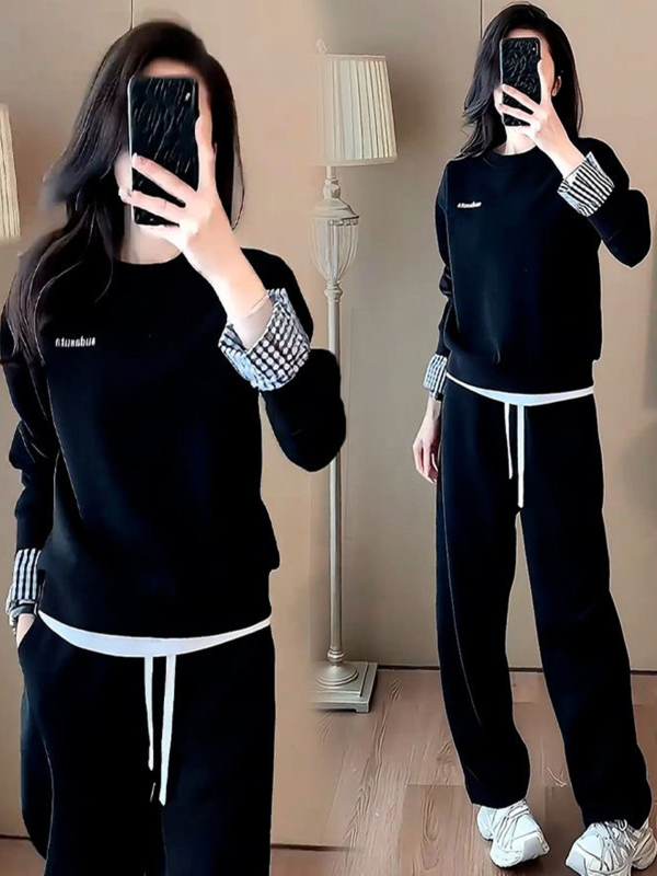 Ženski Korejski stil sportski set – dvodjelni komplet s dugim rukavima i širokim hlačama, poliester
