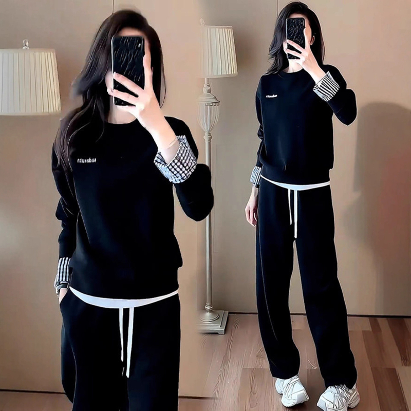 Ženski Korejski stil sportski set – dvodjelni komplet s dugim rukavima i širokim hlačama, poliester
