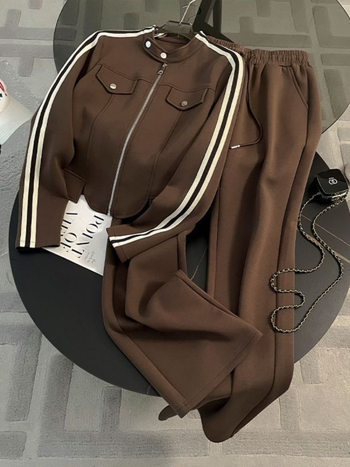 Set de două piese pentru femei, cu model geometric: top din sweatshirt și pantaloni largi, toamna 2025, stil britanic