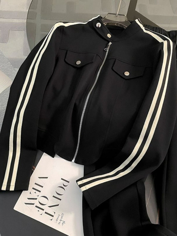 Set de două piese pentru femei, cu model geometric: top din sweatshirt și pantaloni largi, toamna 2025, stil britanic