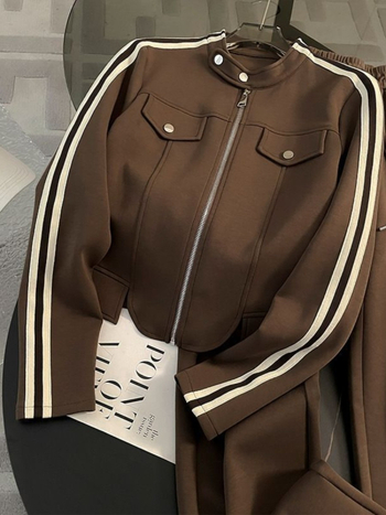 Set de două piese pentru femei, cu model geometric: top din sweatshirt și pantaloni largi, toamna 2025, stil britanic