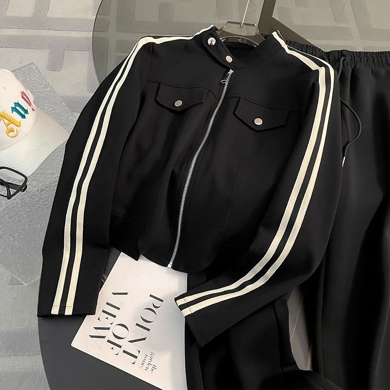 Set de două piese pentru femei, cu model geometric: top din sweatshirt și pantaloni largi, toamna 2025, stil britanic