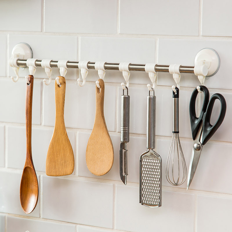 Cuier de bucătărie cu ventuză pentru perete, fără găuri, din plastic, cu mai multe rânduri, cu 6/8/10 cârlige, încărcare de 5 kg