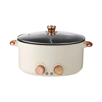 Hot pot electric antiaderent cu control independent al temperaturii, capacitate 4–5 L, corp din aluminiu, 220V, control cu buton rotativ, potrivit pentru 5–6 persoane