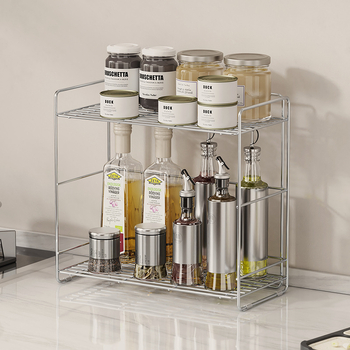 Raft de condimente din oțel inoxidabil 304 pentru colțul bucătăriei, organizator dublu nivel pe blat, fără găuri