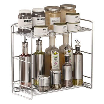 Raft de condimente din oțel inoxidabil 304 pentru colțul bucătăriei, organizator dublu nivel pe blat, fără găuri