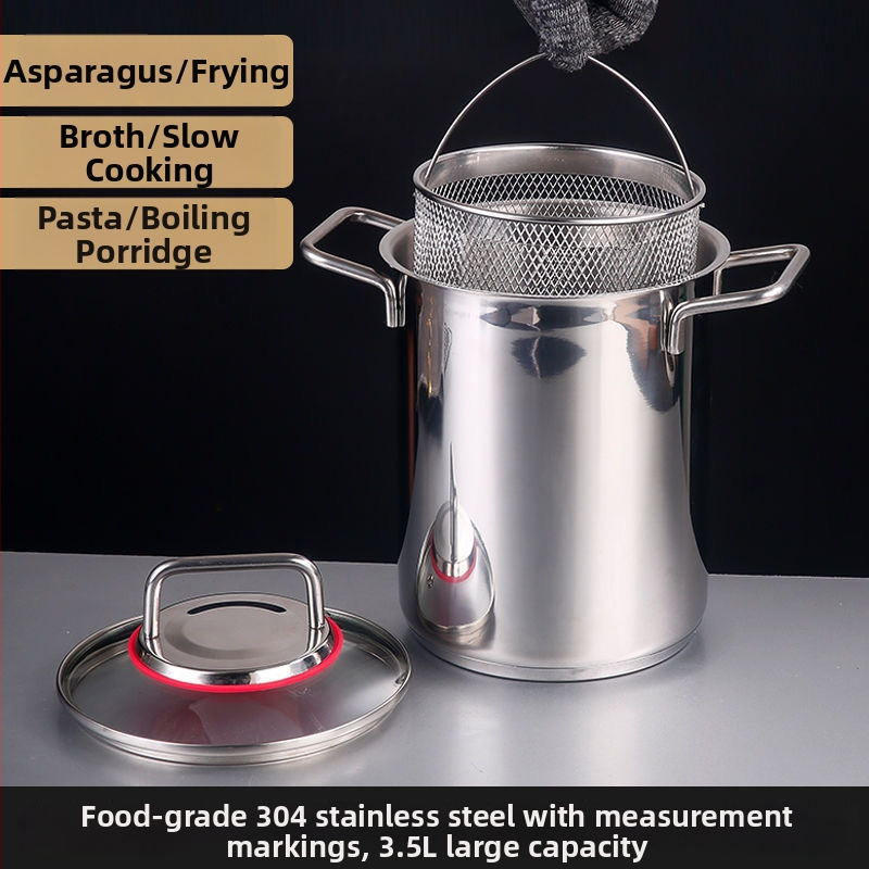 Viacúčelový hrniec z 304 nerezovej ocele s filtrom, trojvrstvým dnom, skleneným vekom, kompatibilný s indukčnou platňou