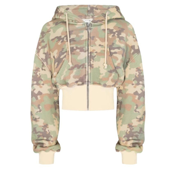 Set sportiv din două piese camuflaj cu glugă și pantaloni — țesătură poliester, conținut poliester 90–95%, primăvara 2025, stil urban