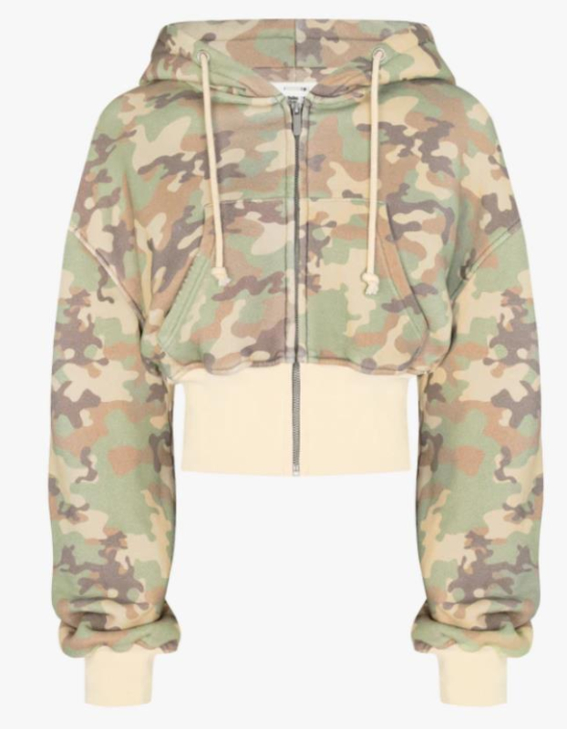 Set sportiv din două piese camuflaj cu glugă și pantaloni — țesătură poliester, conținut poliester 90–95%, primăvara 2025, stil urban