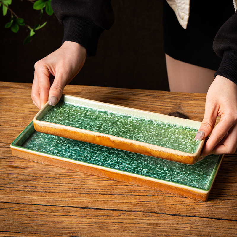 Porcelanska pravokutna pločica za sushi, japanski stil, pogodna za hot pot i roštilj, razni uzorci, kompatibilna s mikrovalnom pećnicom, mogućnost tiskanja logotipa.