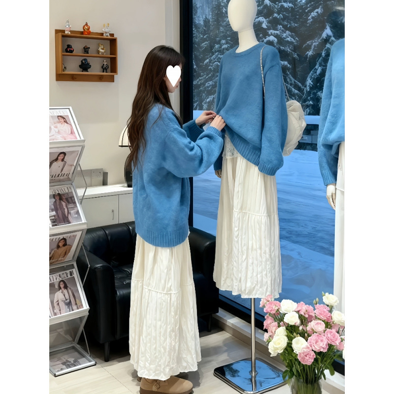 Set suknje s pletenim džemperom i midi suknjom, poliester, jednobojna boja, elegantan i svestran